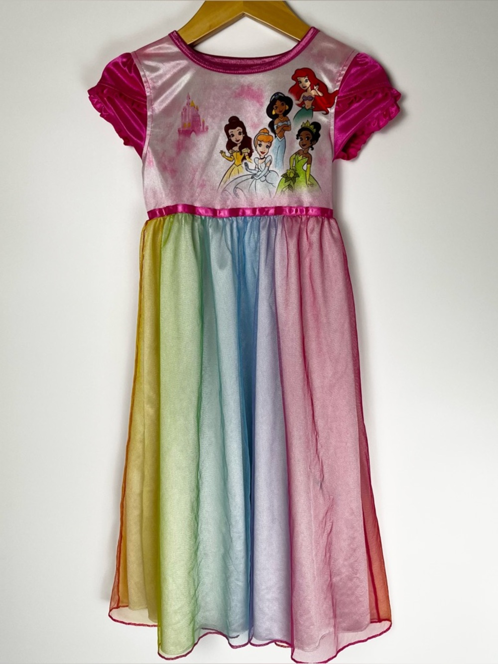 Disney Princess Pink and White Girls Nightgown Rainbow Sheer 5T